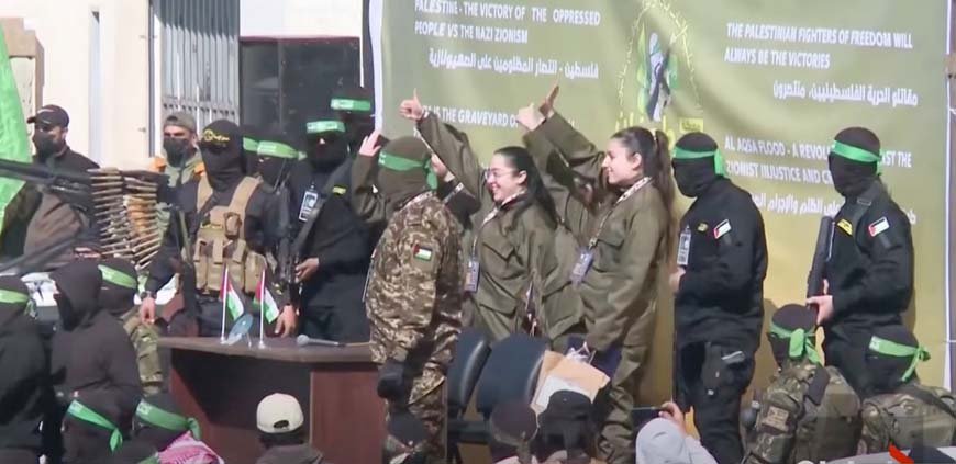 Israeli soldiers released by Hamas in prisoner exchange during ceasefire agreement, reuniting with families as part of the Israeli-Palestinian conflict resolution effort.