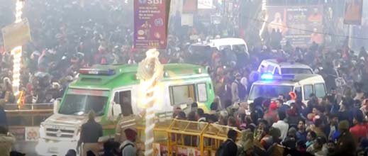 Ambulances arrive at Maha Kumbh 2025 after deadly stampede, rushing to aid injured devotees at India's largest religious gathering.