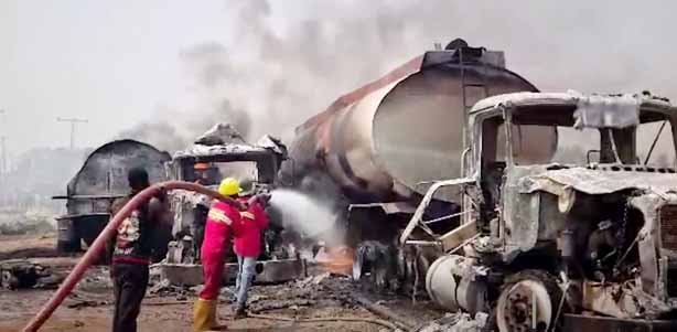 Nigeria oil tanker blast tragedy causing deaths and injuries, with widespread damage in Lagos.