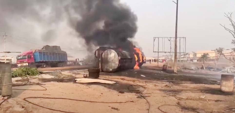 Nigeria oil tanker explosion tragedy in Lagos, resulting in multiple deaths and widespread destruction.