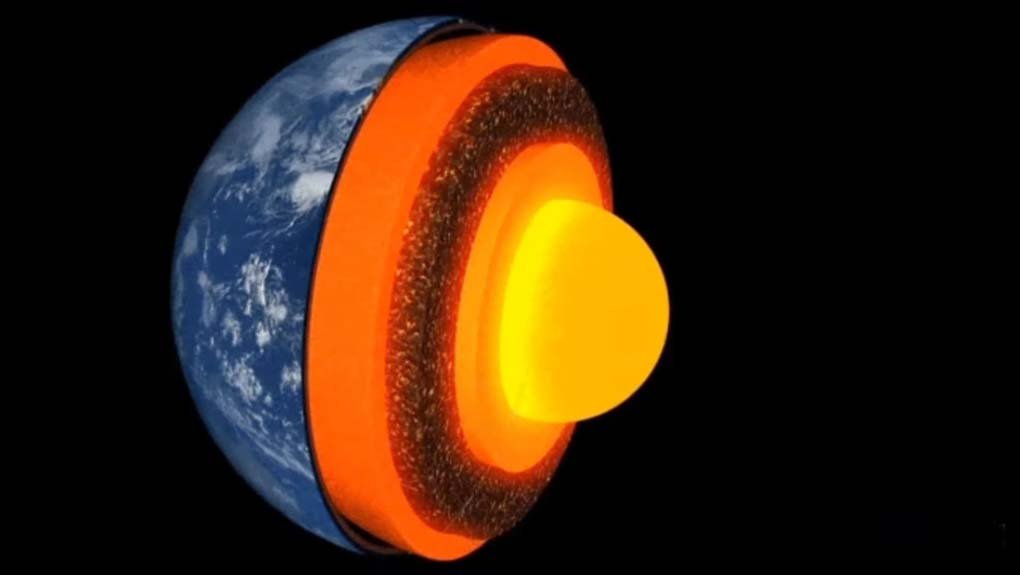 Illustration of Earth's inner core shifting, revealing dynamic changes in its structure—scientific discovery reshaping geology and planetary science.