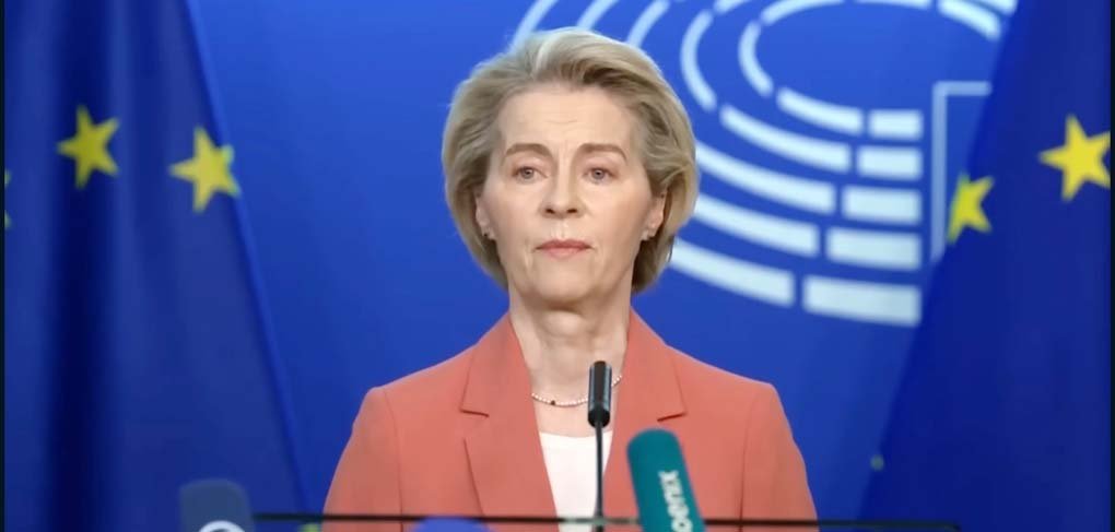 Ursula von der Leyen, President of the European Commission, discussing the global trade war sparked by Trump's tariffs and international retaliation.